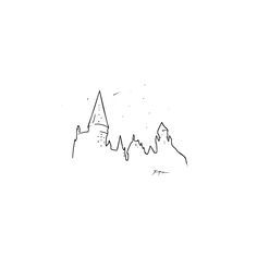 a drawing of a castle with mountains in the background