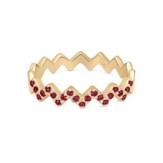 Zig Zag Ruby Band Gold Ring - ChicVida Stackable Ruby Ring In Yellow Gold With Diamonds, Stackable Ruby Ring In 14k Rose Gold, Yellow Gold Stackable Rings With Ruby, Stackable Yellow Gold Ruby Ring With Round Cut, Stackable Round Cut Yellow Gold Ruby Ring, Stackable Ruby Ring In Yellow Gold, Rose Gold 14k Diamond Cut Ruby Ring, Mens Initial Ring, Zig Zag Ring