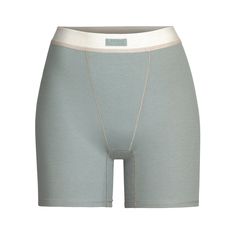 Like his boxers, only cooler. This long-enough pair covers with cool and breathable stretch-cotton and exudes a sporty look with boyfriend-inspired topstitching. Looking for a warmer option? Try the Cotton Rib Leggings. | SKIMS Boxer | Green | Cotton Rib Ribbed Leggings, Sporty Look, Cozy Knits, Bike Shorts, Stretch Cotton, Light Green, Bralette, Lounge Wear, Cute Outfits