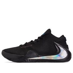 The Nike Zoom Freak 1 'Black Iridescent' was made available in September 2019. This high-performance hoops sneaker comes in a streamlined, responsive package that is accentuated by personal details. Under the heel, double-stacked Zoom Air units provide springy cushioning, while the rubber outsole features a rose pattern and print to honor Giannis' father. The mesh background and upside-down Swoosh branding give this shoe an unforgettable look. (SNKR/Unisex/Basketball) Black Iridescent, Stylish Sneakers, Rose Pattern, Nike Zoom, A Rose, Upside Down, Sneakers Fashion, High Performance, Basketball