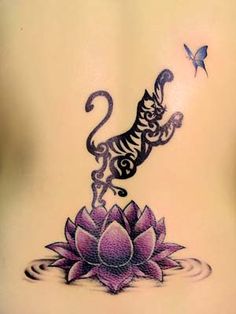 akatsuki-tattoo-lotus-cat　刺青 Purple Lotus Tattoo, Lotus Flower Tattoo Meaning, Lotusblume Tattoo, Flower Tattoo Meanings, Geniale Tattoos, Blossom Tattoo, Lotus Tattoo, 1 Tattoo, Tattoo Cover-up