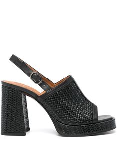 black calf leather interwoven design open toe front strap with trim detailing branded leather insole 85mm high block heel rubber sole buckle-fastening ankle strap Sandals Black, Trim Detail, Black Sandals, Women's Shoes Sandals, Leather Sandals, Calf Leather, Block Heels, Ankle Strap, Open Toe