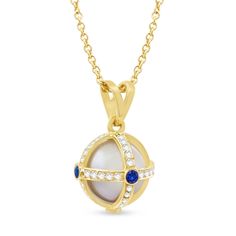 "This absolutely gorgeous and uniquely designed luxurious 14k yellow gold necklace is truly an exquisite piece of jewelry. It includes a solid yellow gold pendant, set with freshwater baroque Pearl, natural Blue Sapphire gems and magnificent sparkling white diamonds. The classic round spherical style makes an amazing piece of jewelry suitable for casual attire or any formal event such as wedding, birthday or anniversary. This truly spectacular necklace was made entirely by hand to produce an ele Diamond Climber Earrings, Rose Gold Diamond Necklace, Gold Pendant Set, Hamsa Jewelry, 14k Yellow Gold Necklace, Gold Diamond Necklace, White Gold Necklaces, White Gold Jewelry, Yellow Gold Pendants