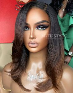 Long Layers Black Women, Sew Ins With Closure, Glueless Wigs Black Women, Melted Lace, Ponytail Simple, Hair Description, Best Human Hair Wigs, Bun Ponytail, Ombre Brown