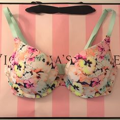 Never Worn Price Is Firm No Trades Spring Underwire Bra For Loungewear, Spring Loungewear Underwire Bra, Spring Floral Print Multicolor Bra, Spring Floral Print Push-up Bra, Push Up Bra, Victoria's Secret Pink, Secret Pink, Women's Intimates, Victoria Secret Pink