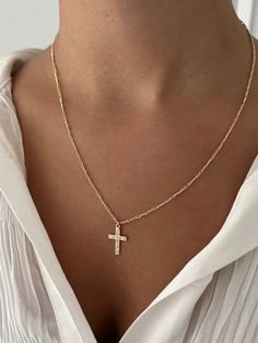 14k gold filled cross paired on a thin figaro chain 18in with 2in chain extender Gold Rosary Necklace, Dainty Cross Necklace, Gold Rosary, Orthodox Cross, Trend Jewelry, Gold Filled Necklace, Gold Cross Necklace, Cross Chain, Figaro Chain