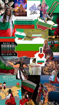 the collage has many different pictures and words on it, including an italian flag