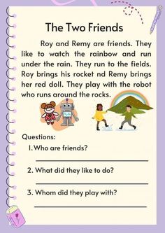 the two friends poem is shown in purple and has an image of children on it