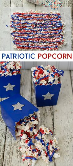 patriotic popcorn boxes with red, white and blue sprinkles