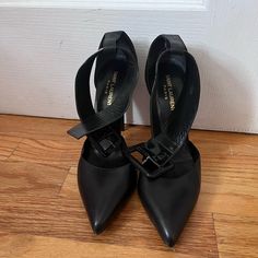 Saint Laurent Black Leather Ankle Buckle Heels Buckle Heels, Saint Laurent Shoes, Shoes Women Heels, Saint Laurent, Shoes Heels, Black Leather, Buckle, Women Shoes, Heels