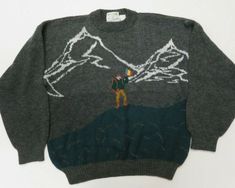 Sears Roebuck men's size large crew neck sweater.  It features an awesome mountain climber design and was made in Italy.  Great looking sweater!  I ship fast and package securely for safe delivery! Measurements Length 26" Armpit to Armpit 24" Material 70% acrylic, 30% wool Crew Neck Sweater, Neck Sweater, In Italy, Crew Neck, Italy, Wool, Design