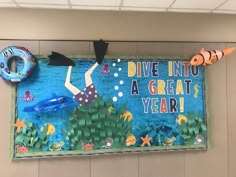 Bulletin Board Ocean Preschool Bulletin Board, Under The Sea Themed Bulletin Boards, Swim Team Bulletin Board Ideas, Bulletin Board Under The Sea, Underwater Bulletin Board, Under The Sea Bulletin Board Ideas, Rainbow Fish Bulletin Board