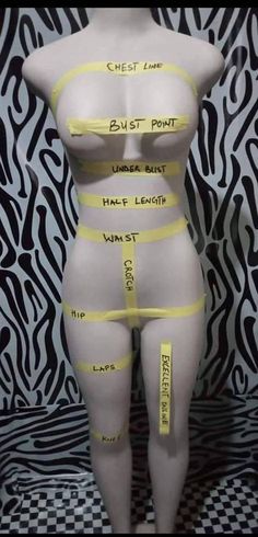 a mannequin with yellow tape around it's butts and the words chest line