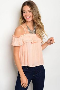 Square Neckline Cold Shoulder Short Sleeve Top, With Ruffled Detail. Fabric Content: 100% RayonDescription: L: 22" B: 32" W: 38" Feminine Off-shoulder Top With Ruffles For Summer, Casual Off-shoulder Top With Ruffles, Spring Off-shoulder Ruffle Top, Spring Off-shoulder Ruffled Top, Off-shoulder Ruffled Top For Beach, Casual Spring Blouse With Ruffled Straps, Spring Day Out Tops With Ruffled Straps, Summer Tops With Ruffled Straps For Spring, Off-shoulder Ruffled Tops For Vacation