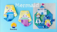 an origami paper craft with the words mermaid on it and two different designs