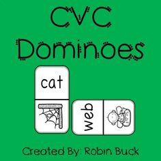 a green book cover with the words cvc dominoes written in black and white