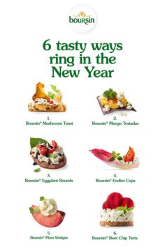 an advertisement for the new year's menu, featuring different types of appetizers