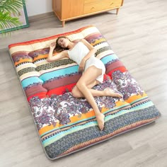 The colorful boho pattern adds a touch of personality to any room. Its versatility allows it to be used as a Floor Lounger, Camping Mattress, Kids Play Mat, Tatami Mat, Floor Bed, Japanese Futon Mattress or Temporary Bed. Floor Futon, Japanese Futon Mattress, Japanese Floor Mattress, Floor Mattress, Japanese Futon, Boho Floor, Foam Flooring, Tatami Mat, Camping Mattress