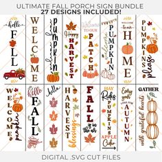 the ultimate fall sign bundle for digital svg cut files is shown in this image