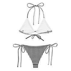 Elevate your beach style with our Check Mate Checkerboard String Bikini. This trendy English-inspired swimwear is a perfect blend of comfort and fashion. Embrace confidence as you flaunt the classic checkerboard pattern, making a bold statement at the shoreline. Dive into the latest fashion wave and shop our Check Mate String Bikini now for a stylish swim experience like never before. • Soft and stretchy material with UPF 50+ • Sizes up to 6XL • Bikini top comes with removable padding for comfor Gingham Tie-side Swimwear For Beach, Plaid Swimwear For Poolside And Beach Season, Gingham Tie-side Swimwear, Gingham Tie-side Bottom Swimwear, Plaid Swimwear For Vacation Beach Season, Gingham Tie-side Beachwear Swimwear, Plaid Triangle Top Swimwear For Beachwear, Plaid Triangle Top Beachwear Swimwear, Plaid Beachwear Swimwear