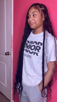 Cute Weave Hairstyles For Black Women Braids, Cute Long Knotless Braids, Pinterest Hairstyles Short, Cute Large Knotless Braids, Medium Large Goddess Braids, Medium Large Knotless Braids With Curls, Jumbo Boho Knotless Braids With Color, Birthday Outfits 12-14, Brading Hairstyles Teens