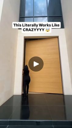 a woman standing in front of a door with the words, this literally works like crazyy