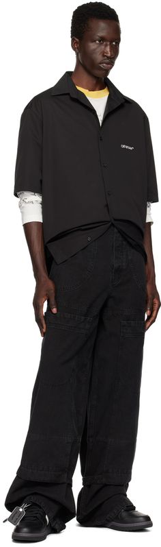 Cotton poplin shirt. · Spread collar · Button closure · Logo hardware at chest · Logo and logo graphic bonded at back Supplier color: Black/White Classic Shirt With Buttons For Streetwear, Classic Streetwear Shirt With Snap Buttons, Off White Pants, Canvas Pants, White Trousers, Cotton Poplin Shirt, Cargo Pant, Poplin Shirt, White Pants