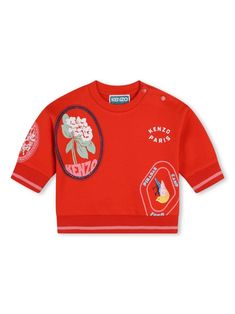 bright red/multicolour cotton blend jersey texture all-over logo print appliqué logo crew neck press-stud fastening at the shoulder long sleeves ribbed cuffs and hem Dress With Jean Jacket, Baby Boy Accessories, Gucci Kids, Dolce And Gabbana Kids, Jersey Sweatshirt, Kenzo Kids, Kids Jordans, Kids Logo, Stella Mccartney Kids