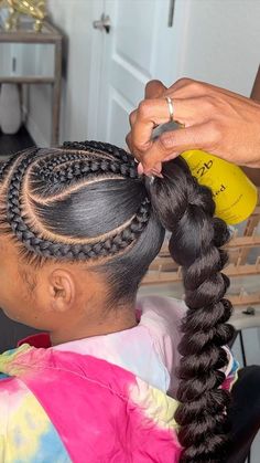 Ruby Hairstyle, Conrow Ponytails, Duchess Braids, Quick Ponytail Hairstyles, Cornrow Updo Hairstyles, Pony Hairstyle, Sleek Braided Ponytail, Daughter Hairstyles, Two Braid Hairstyles