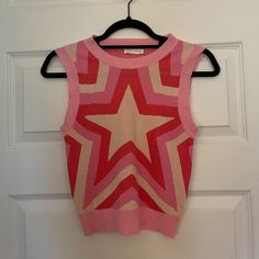 - Never Worn, Perfect Condition - Slightly Cropped - Bought From Madison Boutique - Will Take Additional Pics If Needed! Fitted Pink Sweater Vest For Summer, Pink Sleeveless Sweater Vest For Summer, Sleeveless Pink Sweater Vest For Summer, Retro Pink Sleeveless Top, Pink Star, Y2k Top, Knit Tank Top, Pink Stars, Knit Tank