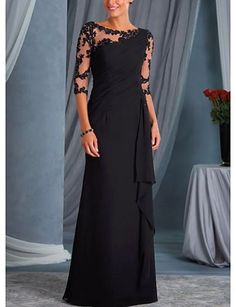 A-Line Mother of the Bride Dress Plus Size Bateau Neck Floor Length Chiffon Lace Half Sleeve with Draping Appliques 2023 7544943 2023 – $129.99 Lace Wedding Guest Dress, Wedding Guest Dresses Long, Long Dress Plus Size, Tight Black Dress, Long Dresses Elegant, Sukienki Plus Size, Elegant Party Dresses, Mothers Dresses, Black Evening Dresses