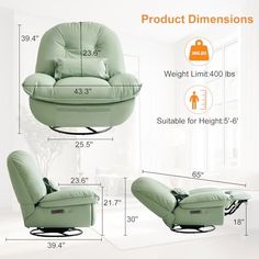 an image of a chair and ottoman with measurements