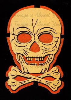 an image of a skull and crossbones on a black background with red eyes