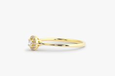 "Diamond Ring / 14k Halo Diamond Ring / Minimal Diamond Ring / Delicate Diamond Ring / Promise Ring / Birthday Gift Idea / Gold Ring Features * Made to Order. * Gold Kt: 14K Solid Gold * Custom Gold Color: Rose Gold, Yellow Gold, White Gold * Round Diamond: 12 pcs pc 1.00 MM * Round Diamond: 1 pcs 2.50 MM * Total Number of Stones: 13 * Total CTW: 0.12 Ctw * Diamond Color Clarity: G Color Si1 Clarity * Setting Type: Prong / Micro Pave * Length& Width: 4.75 X 4.75MM * Band Width: 1.25MM * Read Yellow Gold Stackable Cluster Ring With Round Cut, Yellow Gold Stackable Cluster Ring, Stackable Yellow Gold Cluster Ring With Round Cut, Dainty Yellow Gold Cluster Ring For Anniversary, Fine Jewelry Yellow Gold Stackable Cluster Ring, Heirloom Yellow Gold Cluster Ring With Halo, Formal Halo Birthstone Ring, Formal Birthstone Ring With Halo, Classic Yellow Gold Birthstone Ring With Halo