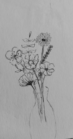 a drawing of some flowers in a vase