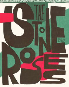 the stone roses concert poster, with an abstract design in black and pink on green