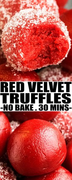 red velvet truffles with no bake 50 mins on them are ready to be eaten