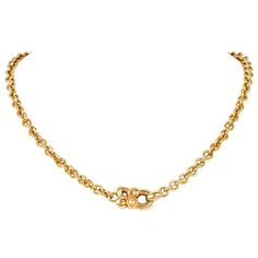 From House of Garrard London, Fleur De Lis Link Rolo Chain, a contemporary statement crafted in luxurious Solid 18K yellow gold, this exquisite Chain necklace features a Fleur De Lis motif, enhancing its aesthetic with a touch of regal charm. Each link of the chain measures 5mm in width, creating a bold yet refined look, perfect for any occasion. The necklace extends 16.5 inches in length and is secured with a sturdy insert clasp, ensuring both comfort and durability. Marked by GARRARD, it is an Formal Yellow Gold Chain Necklace With Gold Clasp, Timeless Yellow Gold Necklace With Gold Clasp, Luxury Link Necklace With Gold Clasp, Elegant Necklaces With Oval Link And Gold Clasp, Designer Yellow Gold Chain Necklace, Designer Gold Chain Necklace, Luxury Formal Jewelry With Rolo Chain, Luxury Rolo Chain Jewelry For Formal Occasions, Elegant Hallmarked Link Chain Necklace