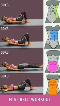 a woman doing an exercise on her stomach with the words flat belly workout written below