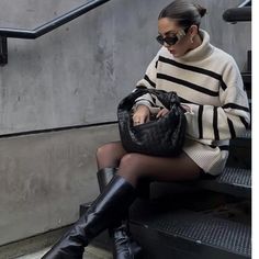 High Neck Sweater With Long Sleeves. Stripes | 9667/103 #Ma Zara Striped Knit Sweater, Celebrity Prints, Striped Knit Sweater, Oversized Turtleneck Sweater, Cowl Neck Sweatshirt, Oversized Turtleneck, Grey Turtleneck, High Neck Sweater, Striped Turtleneck