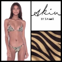 Nwot Skin By Same Zebra Stripe Itsy Bikini Bottoms Sz M String Sides Super Cheeky Coverage Luxe Fabrication Zebra Stripe Brown/Tan Hygienic Liner In Place Polyester/Spandex Tag Removed, Never Worn Orig. $90 Fitted Zebra Print Swimwear For Summer, Fitted Zebra Print Triangle Top Swimwear, Fitted Zebra Print Swimwear For Vacation, Zebra Print Stretch Swimwear For Beach, Stretch Zebra Print Swimwear For Beach, Fitted Zebra Print Swimwear For Swimming, Zebra Print Swimwear For Sunbathing In Summer, Women Skin, Womens Swim