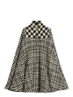 Find VALENTINO Geometric Tweed Cape on Editorialist. ivory white/black wool blend front button fastening houndstooth pattern high neck long slit sleeves straight hem Skirts Street Style, Creative Outfits, Edgy Glam, Coat Of Many Colors, Cashmere Cape, Designer Shades, Wool Cape, Wardrobe Edit, Houndstooth Pattern