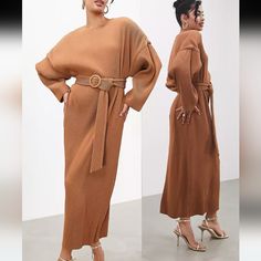 Looks Lose But Inside Lining Is Small Pov: You Have Plans Round Neck Long Sleeves Belted Waist Back Zip Closure Regular Fit Product Code: 132514711 Color Camel Belted Long Midi Dress For Fall, Brown Maxi Dress For Fall Daywear, Brown Maxi Dress For Daywear In Fall, Brown Fall Maxi Dress For Daywear, Winter Brown Belted Dress, Spring Camel Dress, Brown Long Sleeve Maxi Dress For Daywear, Long Sleeve Brown Maxi Dress For Daywear, Long Brown Maxi Dress For Winter