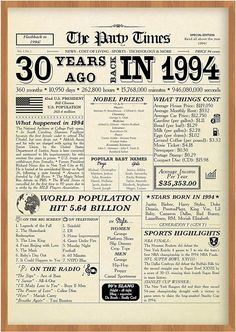 an old newspaper advertisement for the new year's in 1994, with words and numbers