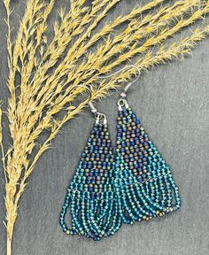 Stunning beaded fringe earrings made from quality glass miyuki Delicas with hypoallergenic hooks these measure 2.5 inch long and incredibly light to wear they are so so sparkly just wish I could capture it in the image they, are a beautiful multi colour set of earrings Colour Set, Native Crafts, Beaded Fringe Earrings, Bead Projects, Ear Ring, Nativity Crafts, Beaded Earrings Patterns, Beadwork Patterns, Beaded Fringe