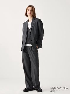 Pleated Wide Pants | Checked | Tall | UNIQLO US Loose Fit Suits Women, Uniqlo Fashion, Uniqlo Outfit, Grey Pants Outfit, Uniqlo Style, Pant Suits, Uniqlo Women, Fitted Suit, Pleated Pants