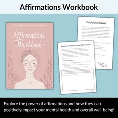 the affirmations workbook is shown with an image of a woman's face