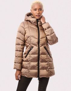 Make this puffer jacket your statement piece this winter season! Shop at Bernardo Fashions for more outerwear choices. Quilted Down Parka For Fall, Fitted Hooded Puffer Parka, Fitted Puffer Jacket With Double-lined Hood For Cold Weather, Fitted Puffer Parka For Fall, Fitted Puffer Hooded Jacket For Cold Weather, Fitted Hooded Quilted Jacket For Winter, Hooded Down Quilted Jacket With Zipper Closure, Hooded Quilted Down Jacket With Zipper Closure, Fitted Puffer Jacket With Adjustable Hood For Cold Weather