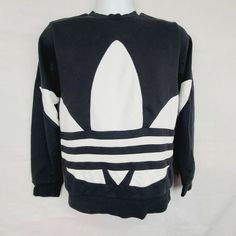 Measurements: Chest (underarm to underarm): 19" Sleeve(underarm to cuff):20.5" Length: 23.5"     Inventory #: Casual Black Sweater With Logo, Athleisure Long Sleeve Tops With Logo, Long Sleeve Logo Tops In Athleisure Style, Casual Logo Sweater For Streetwear, Casual Streetwear Sweater With Logo, Adidas Tops With Ribbed Cuffs For Streetwear, Adidas Tops With Ribbed Cuffs For Sports, Adidas Logo Crew Neck Tops For Streetwear, Fall Adidas Tops