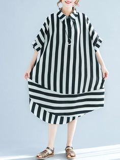 567027 Stripe Shirt Dress, Black Chiffon Blouse, Shirt Dress Black, Summer Dress Women, Shirt Dress Pattern, Dresses Design, Oversized Shirt Dress, Summer Fashion Dresses, Striped Shirt Dress